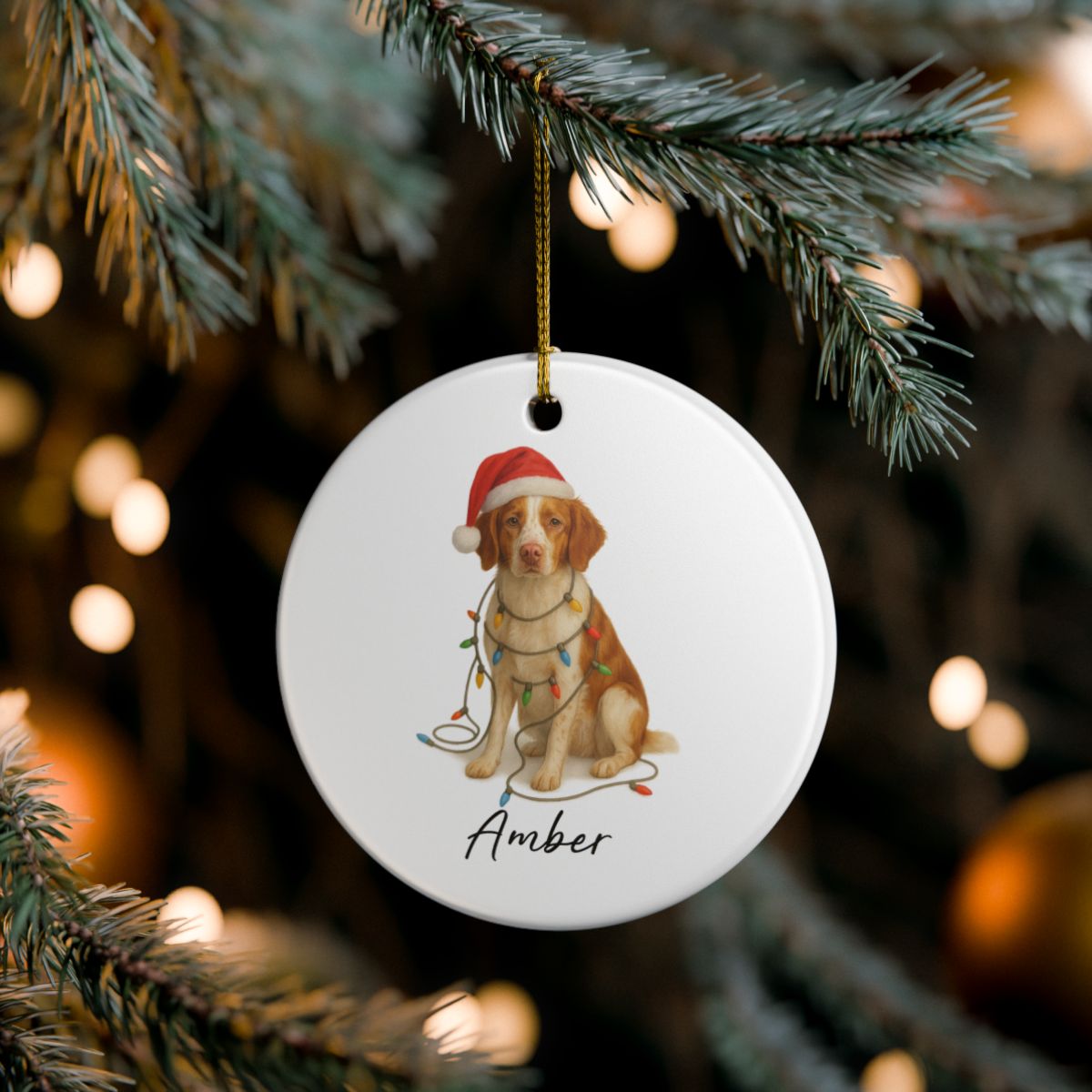 Personalized Brittany Spaniel Ornament, Ceramic Dog Lover Christmas Keepsake