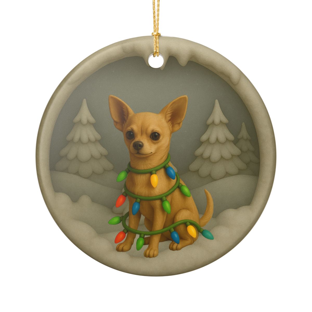 Personalized Chihuahua Christmas Ornament, 3D Clay-Style Dog Ornament with Lights