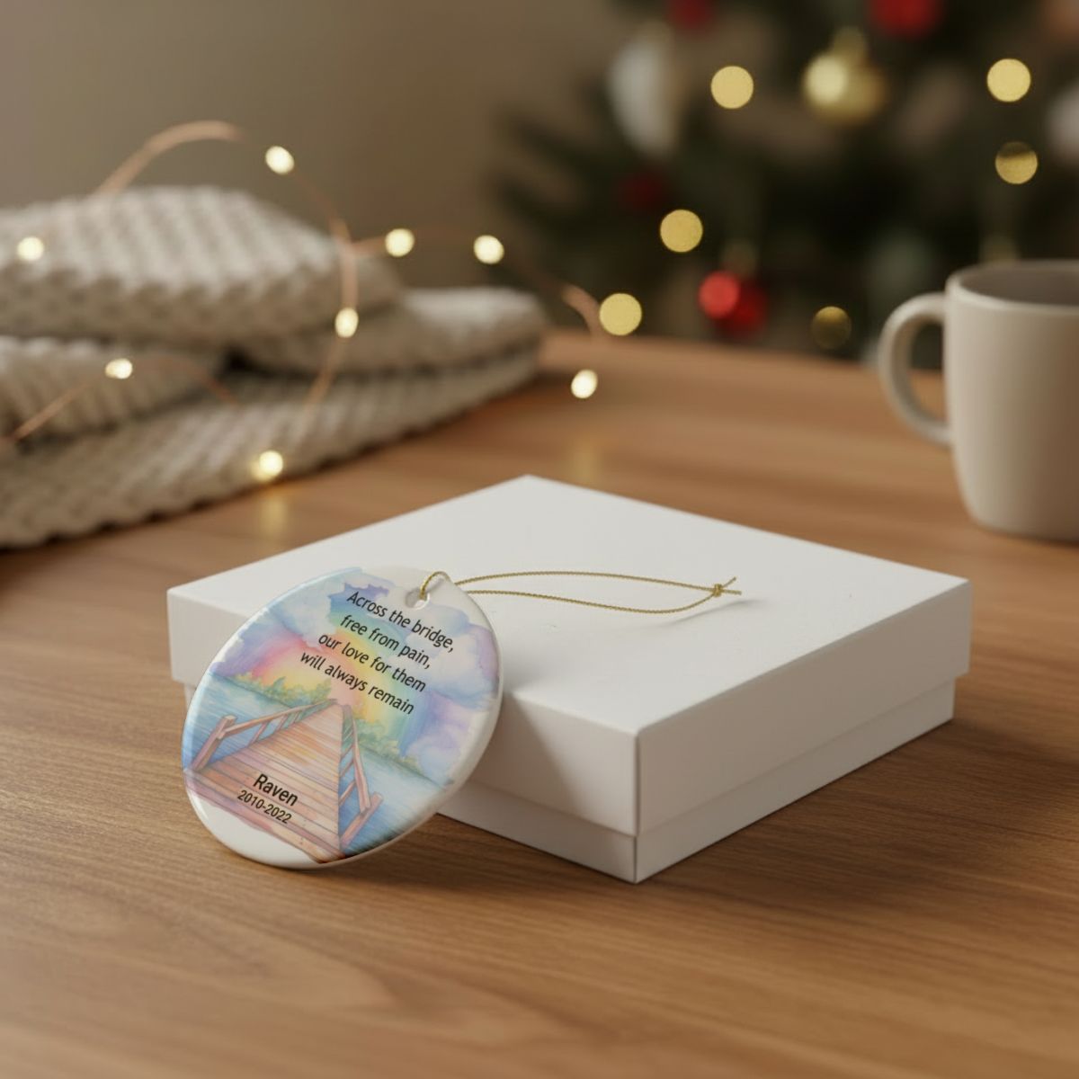 Pet Memorial Two-Sided Ornament, Rainbow Bridge Keepsake, Dog Cat Loss Sympathy Gift