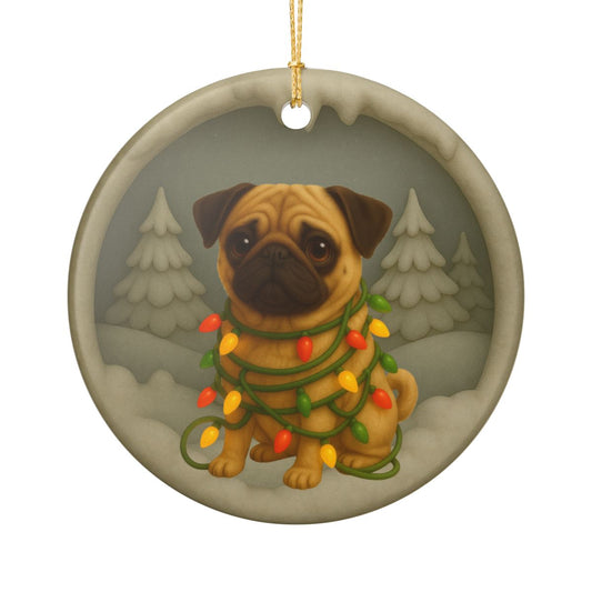 Personalized Tan Pug Christmas 3D Clay-Style Ornament
