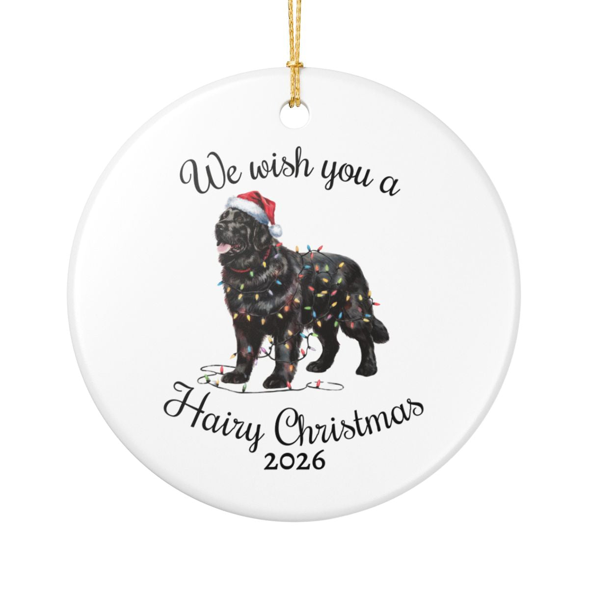 Christmas Black Newfoundland Ornament, Christmas Lights Dog Keepsake