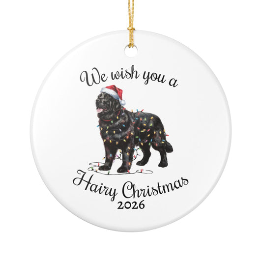 Christmas Black Newfoundland Ornament, Christmas Lights Dog Keepsake