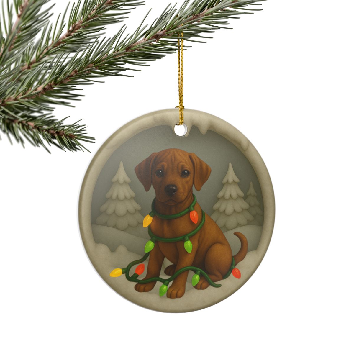 Personalized Rhodesian Ridgeback Christmas Ornament, 3D Clay-Style Dog Keepsake with Lights