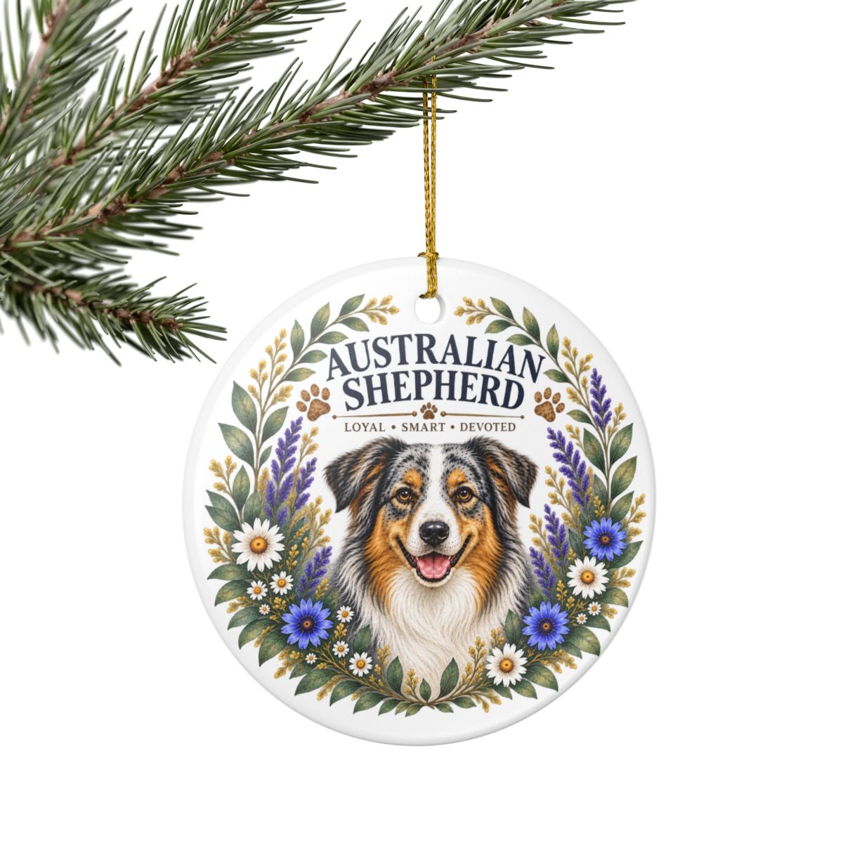 Australian Shepherd Ornament, Aussie Dog Lover Gift, Floral Breed Keepsake, Dog Mom Gift