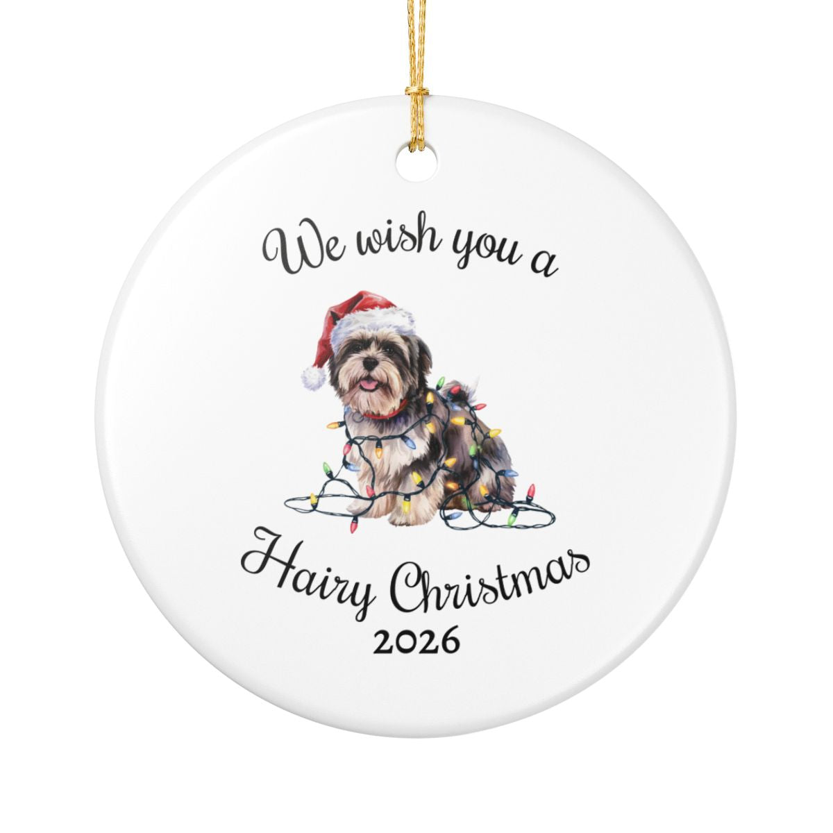 Christmas Lhasa Apso Ornament, Christmas Lights Dog Keepsake