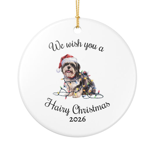 Christmas Lhasa Apso Ornament, Christmas Lights Dog Keepsake