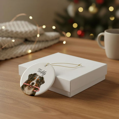Personalized Australian Shepherd Candy Cane Ornament