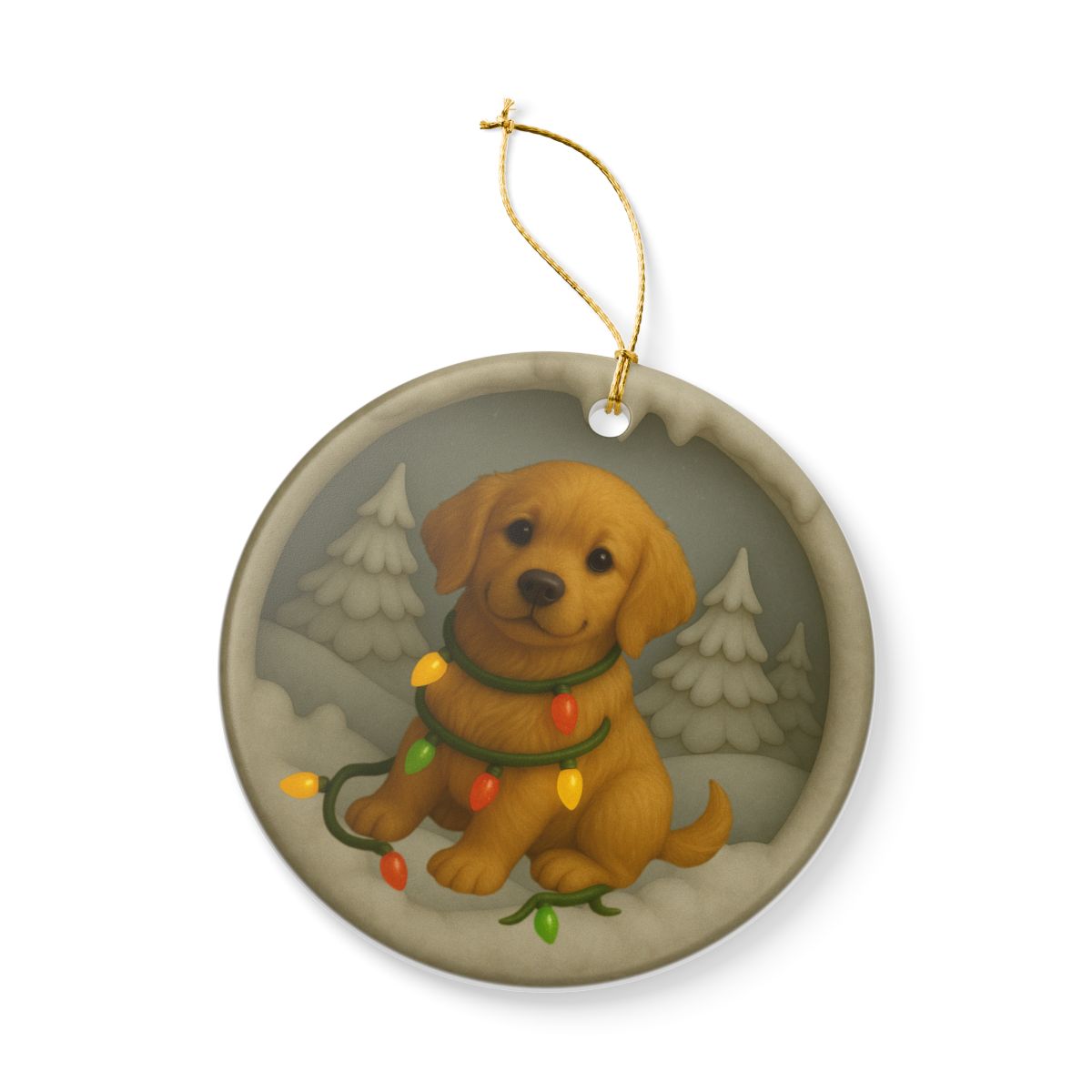 Personalized Golden Retriever Christmas Ornament, 3D Clay-Style Dog Keepsake with Lights