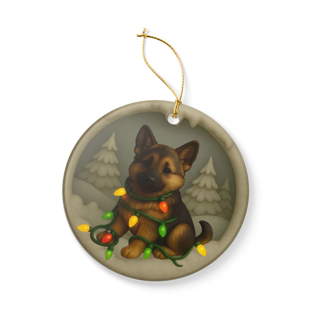 Personalized German Shepherd Christmas Ornament, 3D Clay-Style Dog Keepsake with Lights