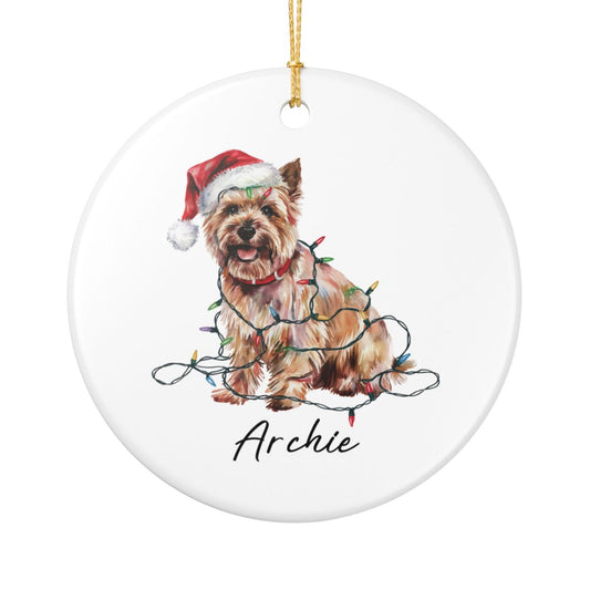 Personalized Cairn Terrier Christmas Ornament, Festive Dog Lights Keepsake, Ceramic Tree Decoration