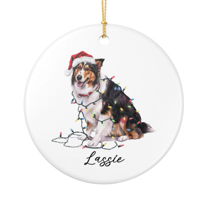 Personalized Collie Christmas Ornament, Custom Dog Ornament, Pet Name Holiday Keepsake