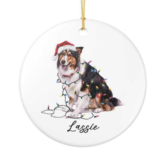 Personalized Collie Christmas Ornament, Custom Dog Ornament, Pet Name Holiday Keepsake