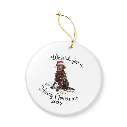 Christmas Chocolate Labrador Ornament, Christmas Lights Dog Keepsake