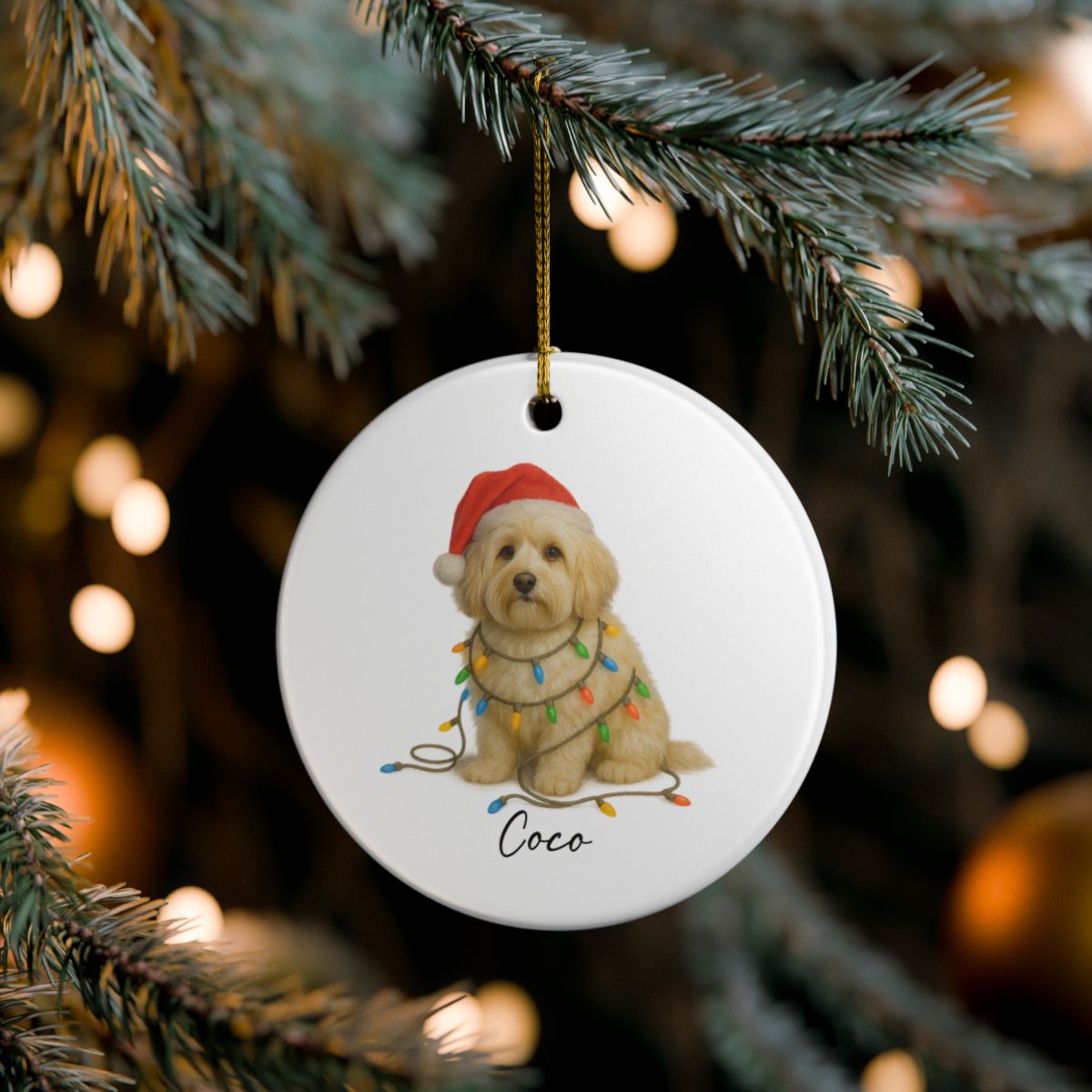 Personalized Cream Havanese Christmas Ornament, Ceramic Dog Lover Gift, Holiday Pet Keepsake Tree Decor