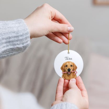 Personalized Golden Retriever Candy Cane Ornament