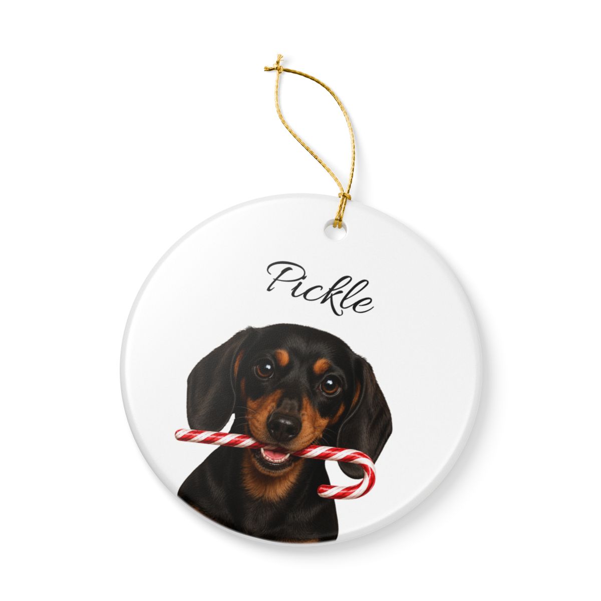 Personalized Black and Tan Dachshund Candy Cane Ornament