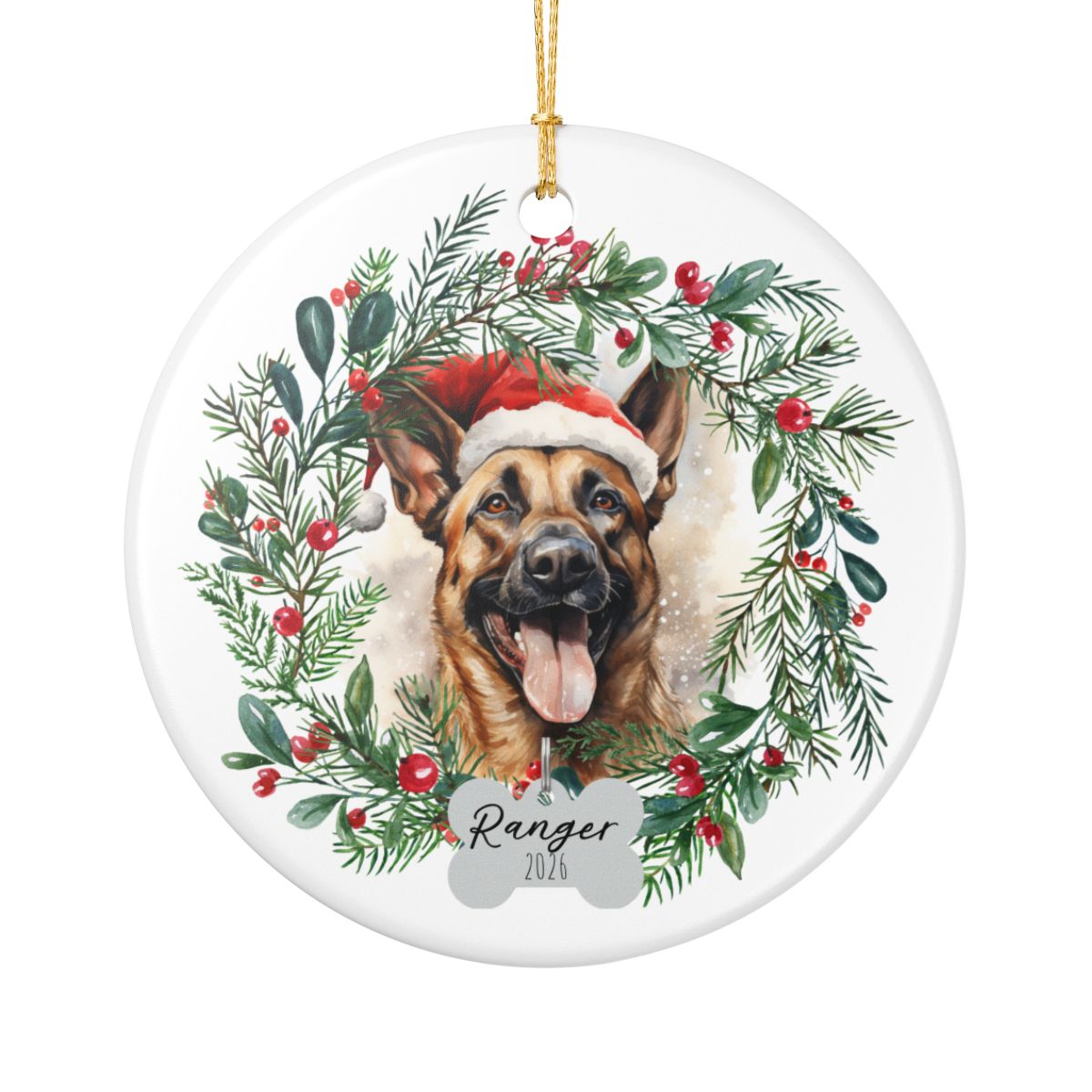Personalized Belgian Malinois Christmas Ornament