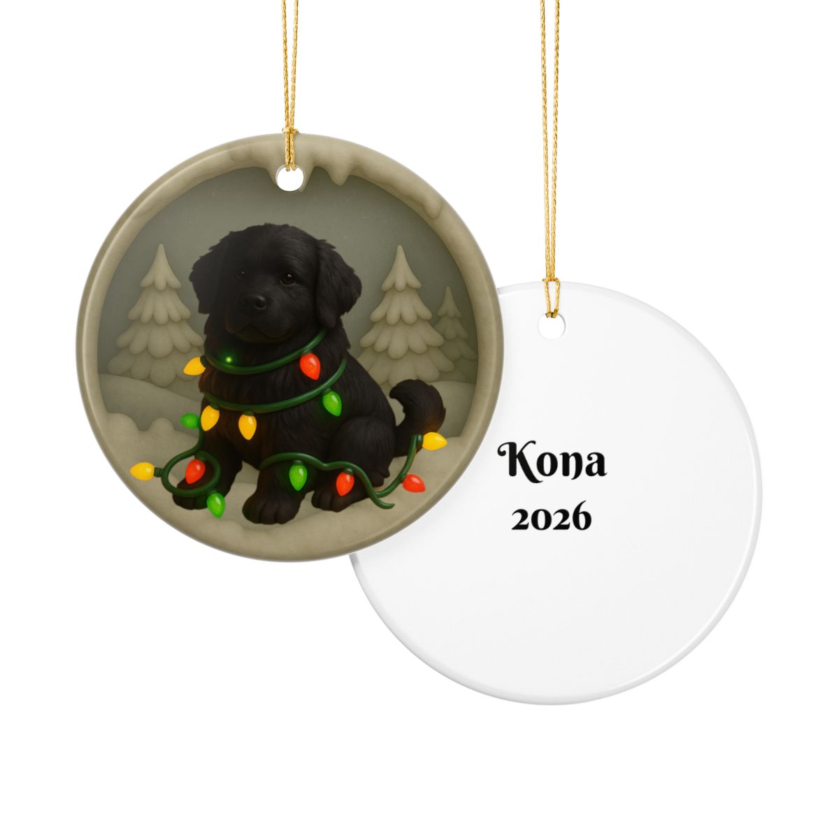 Personalized Black Newfoundland Christmas Ornament, 3D Clay-Style Dog Keepsake with Lights