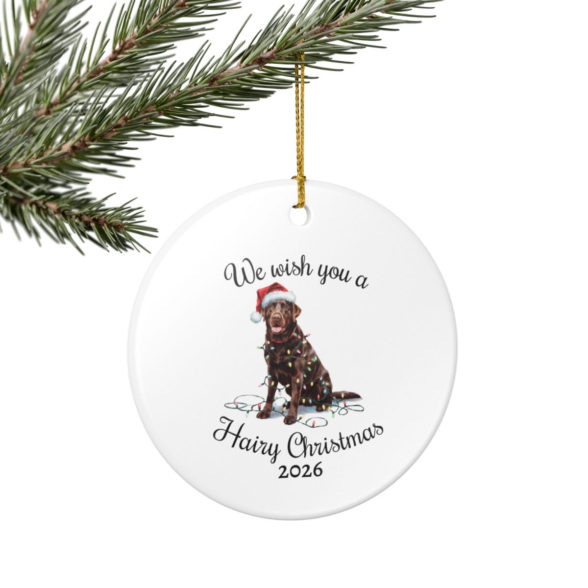 Christmas Chocolate Labrador Ornament, Christmas Lights Dog Keepsake