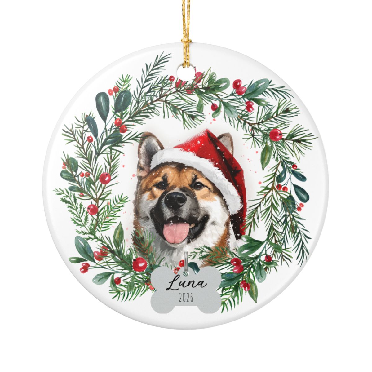 Personalized Akita Christmas Ornament, Custom Dog Name Ornament, Akita Gift for Dog Lovers, Pet Memorial Keepsake