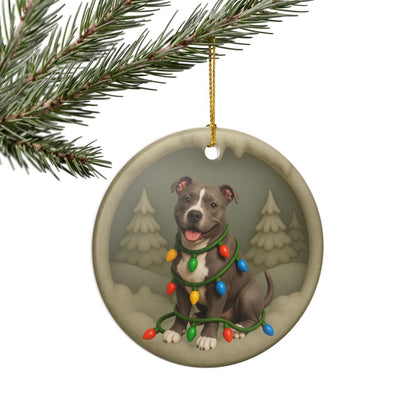 Pitbull Christmas Ornament, Personalized Pitbull Puppy with Holiday Lights, Custom Dog Lover Gift, Tree Decoration