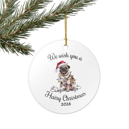 Christmas Tan Pug Ornament, Pug Mom, Christmas Lights Dog Keepsake