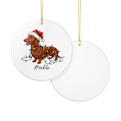 Personalized Red Dachshund Ornament, Dog Christmas Ornament, Custom Pet Name Holiday Decor Gift