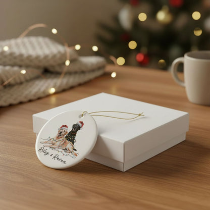 Personalized Yellow Black Lab Christmas Ornament, Festive Dog Lights, Ceramic Keepsake