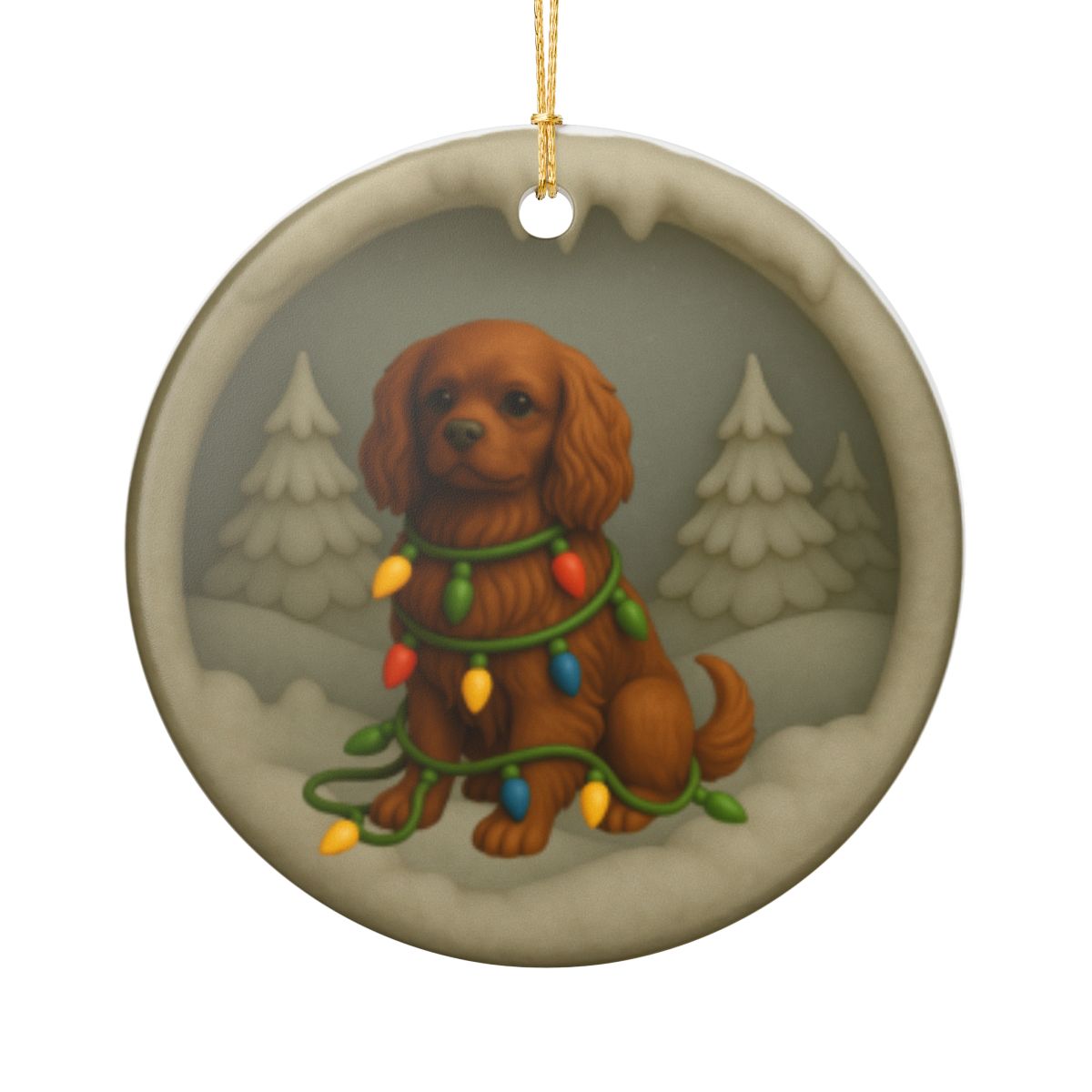 Personalized Ruby Cavalier King Charles Spaniel Christmas Ornament, 3D Clay-Style Dog Keepsake with Lights