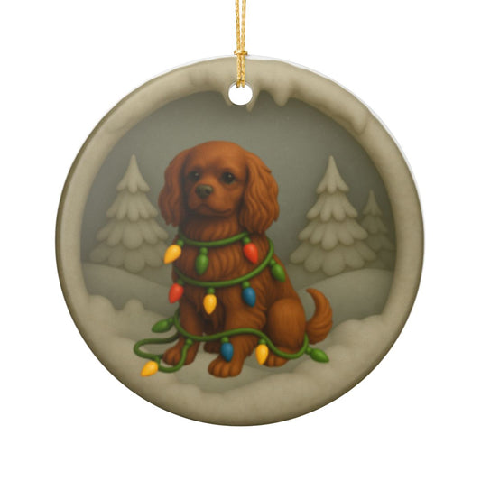 Personalized Ruby Cavalier King Charles Spaniel Christmas Ornament, 3D Clay-Style Dog Keepsake with Lights