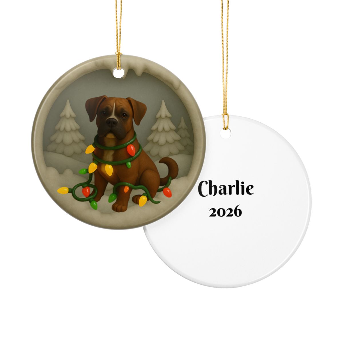 Personalized Boxer Christmas Ornament, Custom Dog with Holiday Lights Keepsake