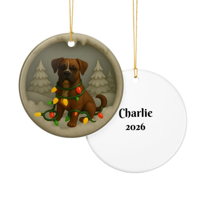 Personalized Boxer Christmas Ornament, Custom Dog with Holiday Lights Keepsake