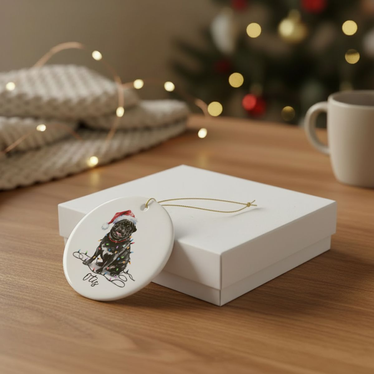 Black Pug Ornament, Personalized Pet Keepsake