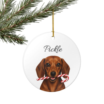 Personalized Red Dachshund Candy Cane Ornament