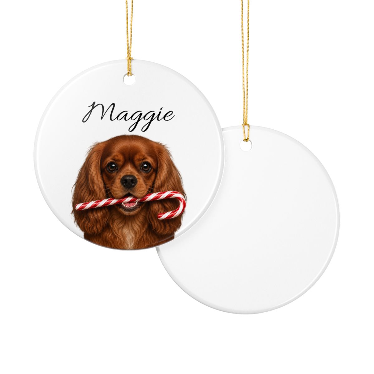 Personalized Ruby Cavalier Candy Cane Ornament
