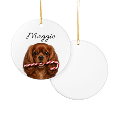 Personalized Ruby Cavalier Candy Cane Ornament