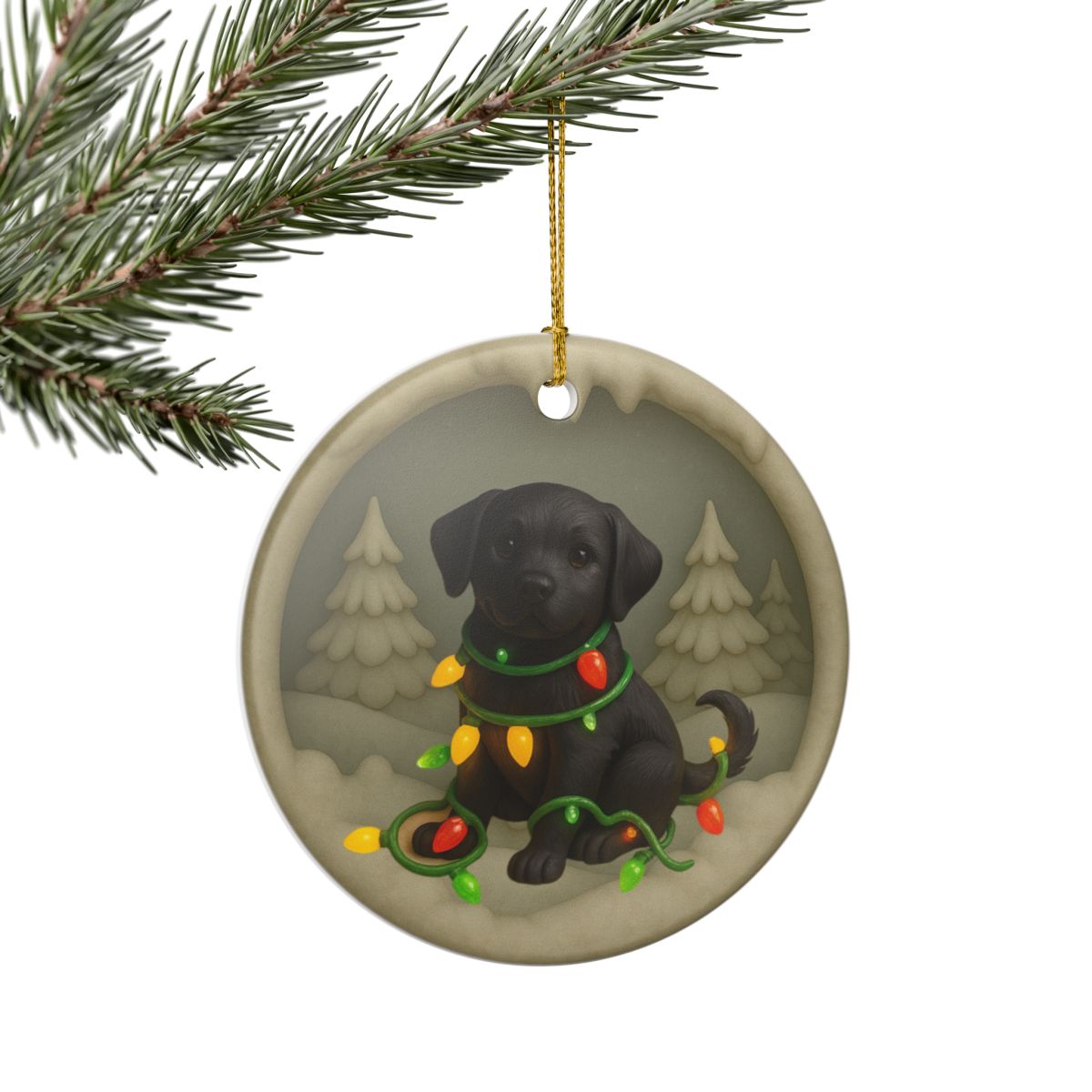 Personalized Black Lab Christmas 3D Clay-Style Ornament