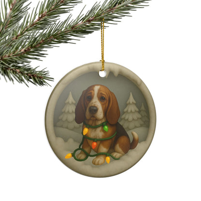 Personalized Basset Hound Christmas Ornament, Custom Dog with Holiday Lights Keepsake