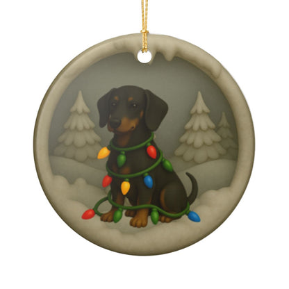 Personalized Black & Tan Dachshund Christmas Ornament, 3D Clay-Style Dog Keepsake with Lights