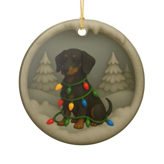 Personalized Black & Tan Dachshund Christmas 3D Clay-Style Ornament