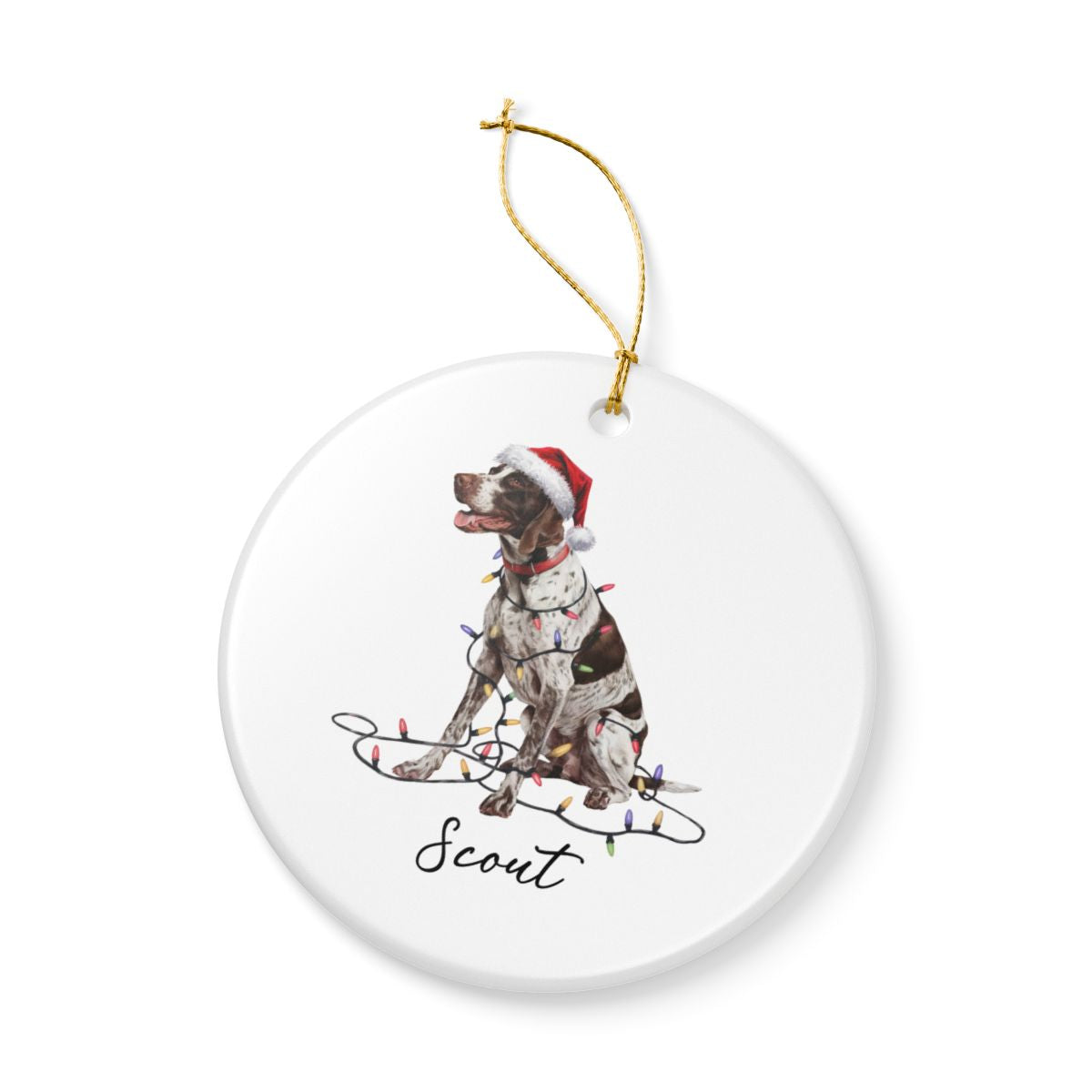 Personalized English Pointer Christmas Ornament, Custom Dog Name Ceramic Decoration