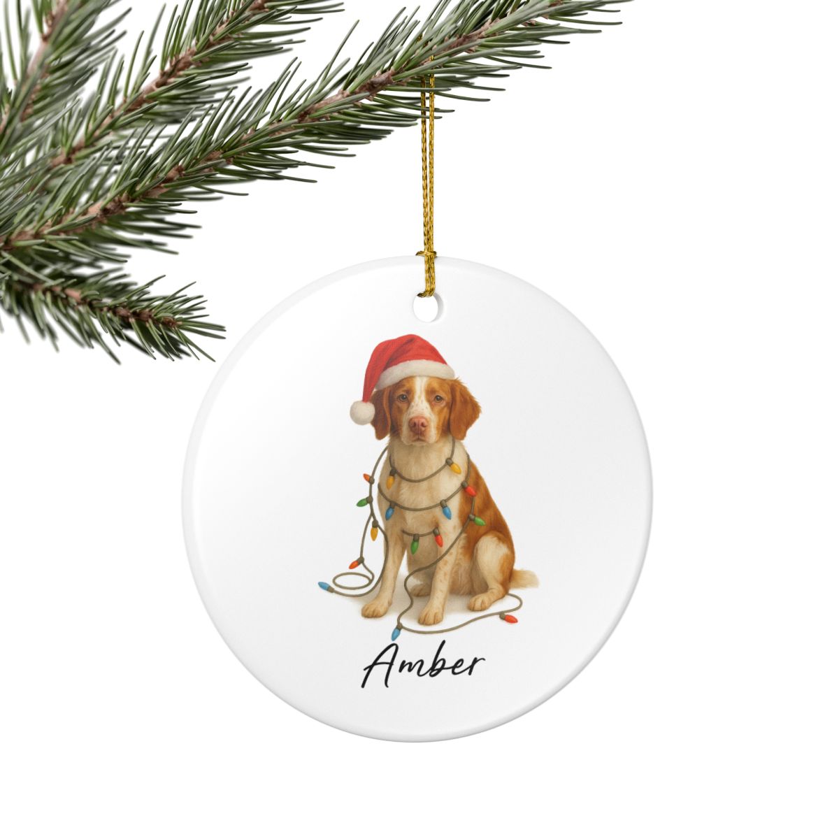 Personalized Brittany Spaniel Ornament, Ceramic Dog Lover Christmas Keepsake