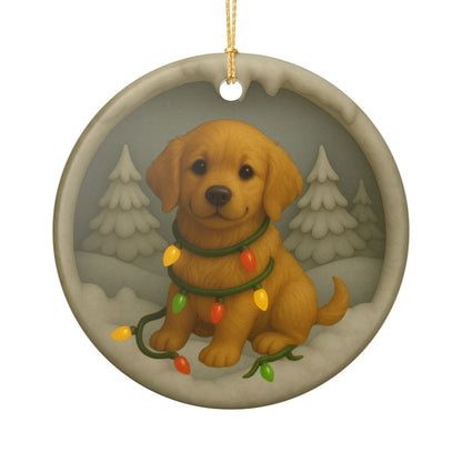 Personalized Golden Retriever Christmas Ornament, 3D Clay-Style Dog Keepsake with Lights