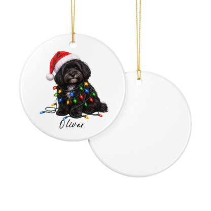Personalized Black Havanese Christmas Ornament, Ceramic Dog Lover Gift, Holiday Pet Keepsake Tree Decor