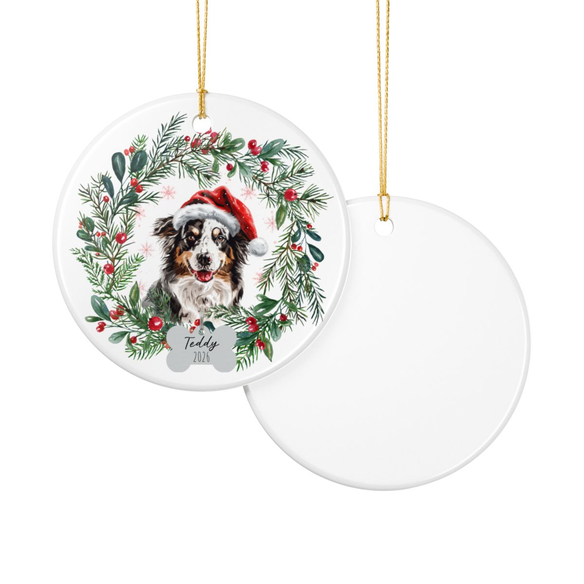 Personalized Australian Shepherd Ornament, Custom Dog Christmas Keepsake
