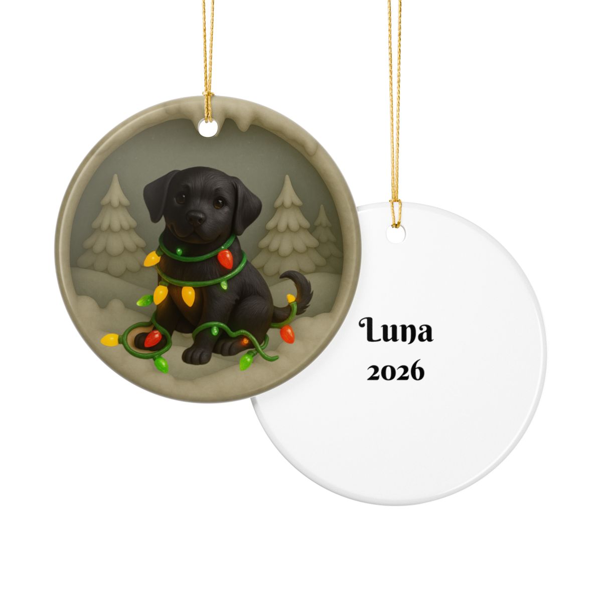 Personalized Black Lab Christmas 3D Clay-Style Ornament