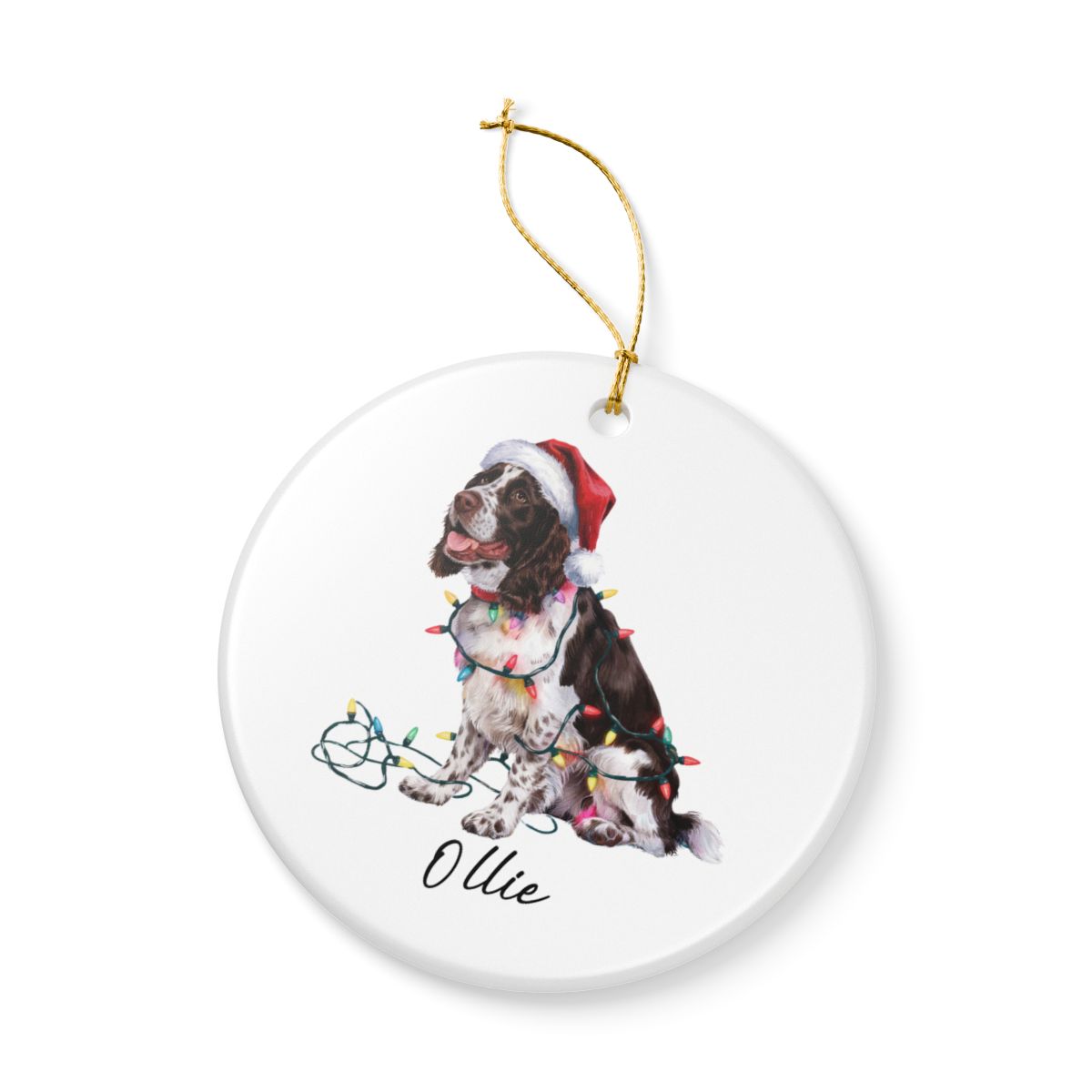 Personalized Brown Springer Spaniel Ornament, Christmas Dog Ornament