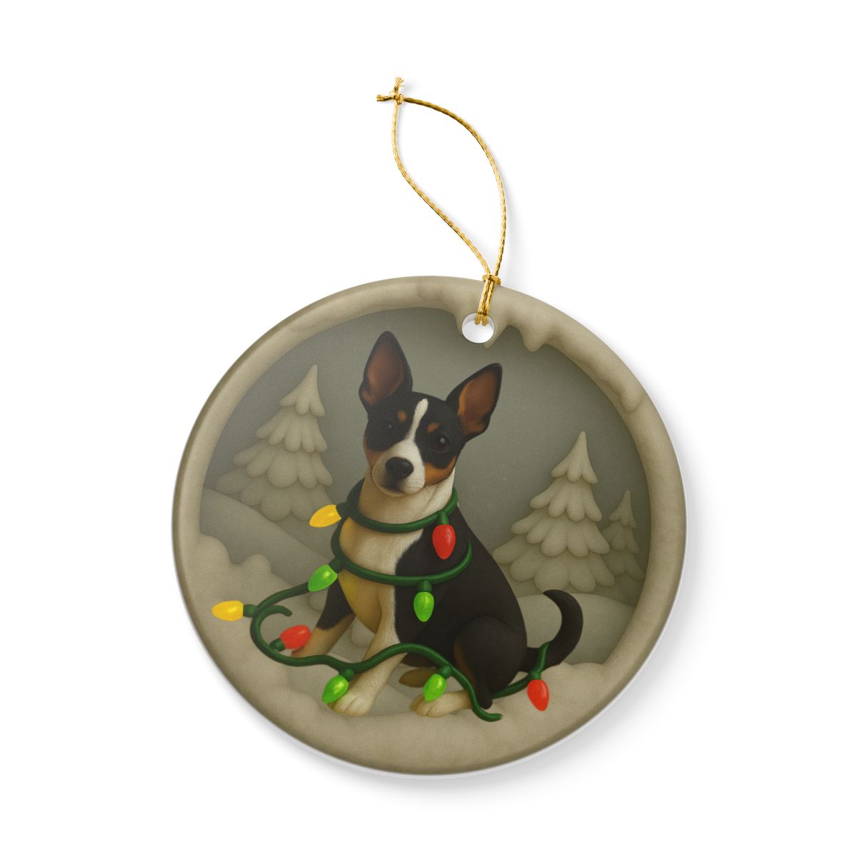 Personalized Rat Terrier Christmas Ornament, 3D Clay-Style Dog Keepsake with Lights