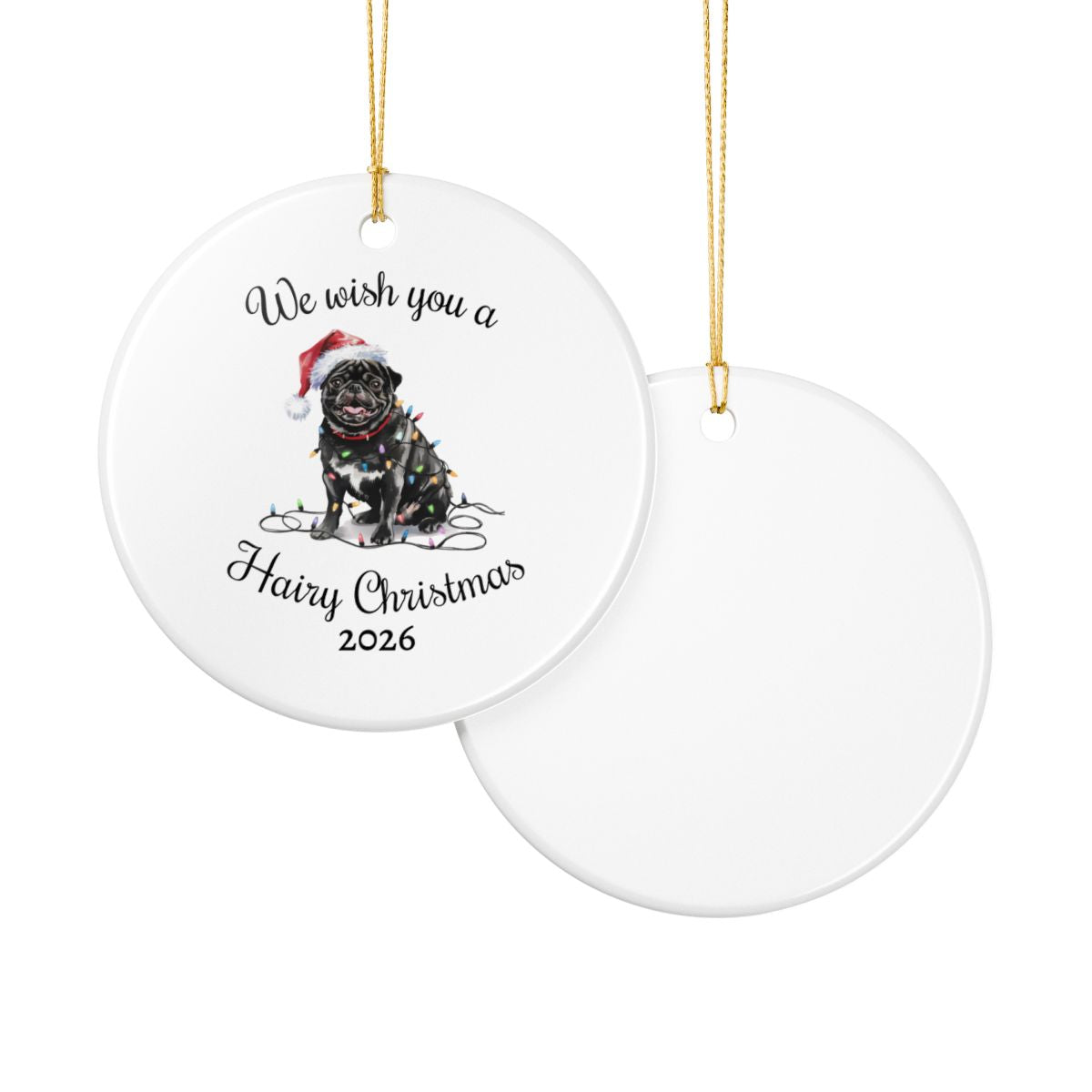 Christmas Black Pug Ornament, Pug Mom, Christmas Lights Dog Keepsake