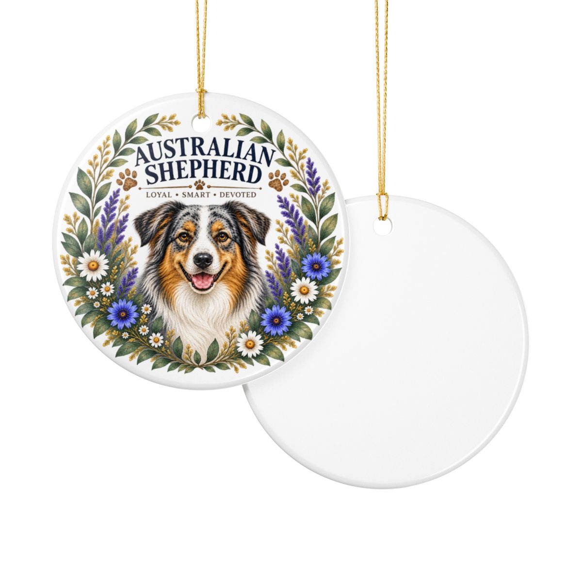 Australian Shepherd Ornament, Aussie Dog Lover Gift, Floral Breed Keepsake, Dog Mom Gift